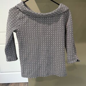 Ann Taylor Black and White Geometric Pattern Top